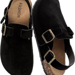 Men's Suede Clogs Cork Footbed Slip On Adjustable Back Strap Women